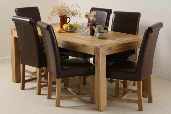 Oak Furniture Land Alto Solid Oak Dining Set with 6 Brown Braced