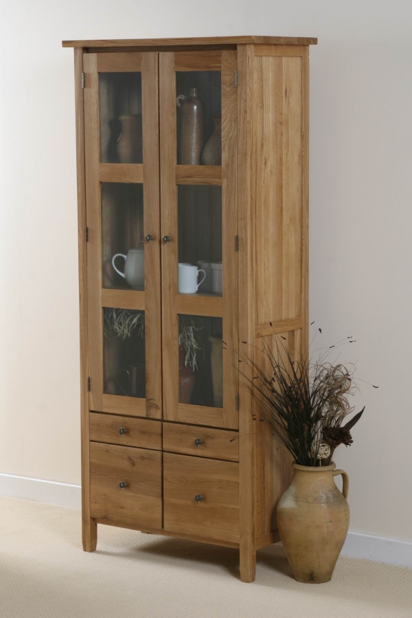 Oak Furniture Land Chaucer Solid Oak Tall Glass Display Cabinet