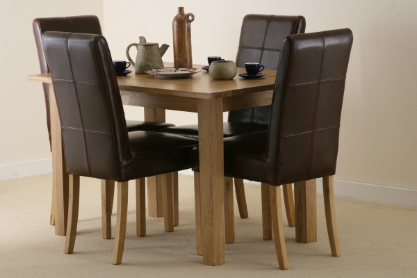 Compact Solid Oak Dining Set With 4 Stitch back