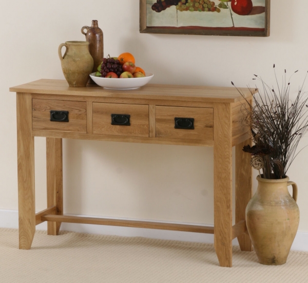 oak 3 drawer console table
