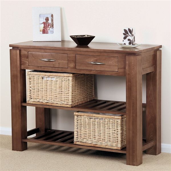Oak Furniture Land Ipstone Ash Two Drawer Console Table with Baskets