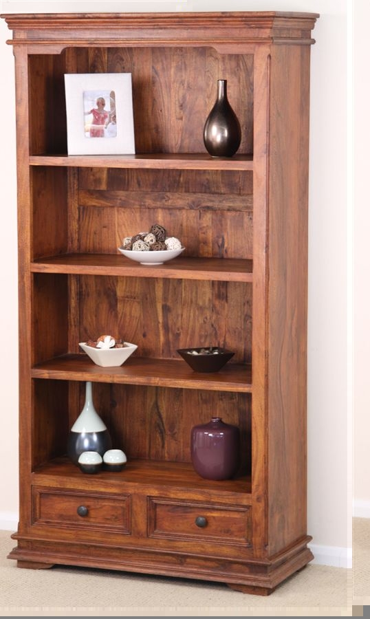 Oak Furniture Land Klassique Teak Indian 2 Drawer Bookcase