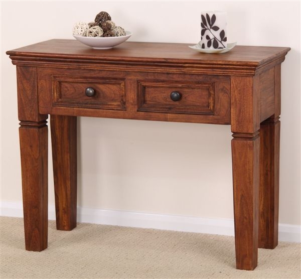 Oak Furniture Land Klassique Teak Indian 2 Drawer Console Table