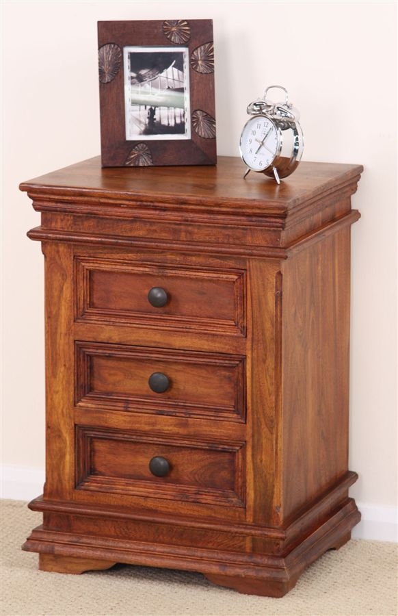 Klassique Teak Indian 3 Drawer Bedside Unit