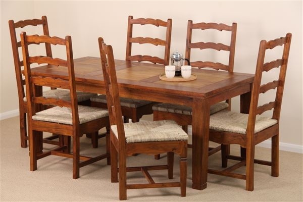 Oak Furniture Land Klassique Teak Indian Dining Set with 6 Chairs
