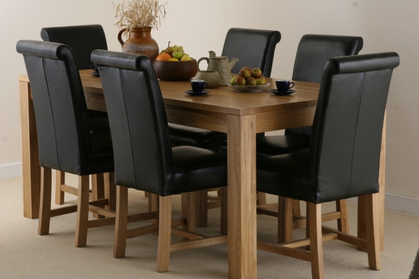 Oak Furniture Land Oakdale Solid Oak 6ft Dining Set with 6 Black