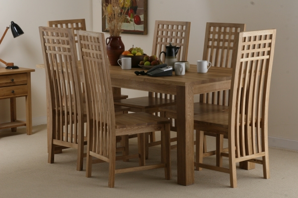 Oak Furniture Land Solid Oak Dining Set With 6 Solid Oak Chairs
