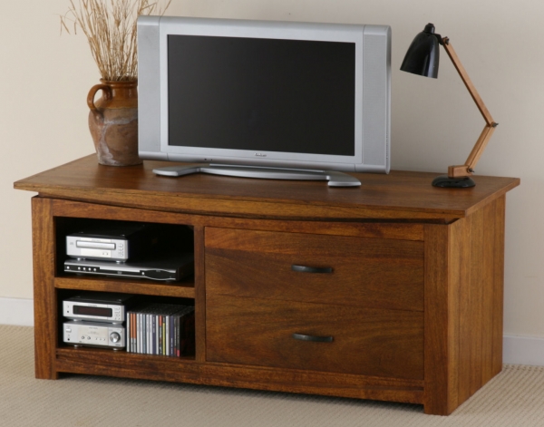 Oak Furniture Land Tokyo Brown Teak Mango Widescreen TV / DVD Cabinet