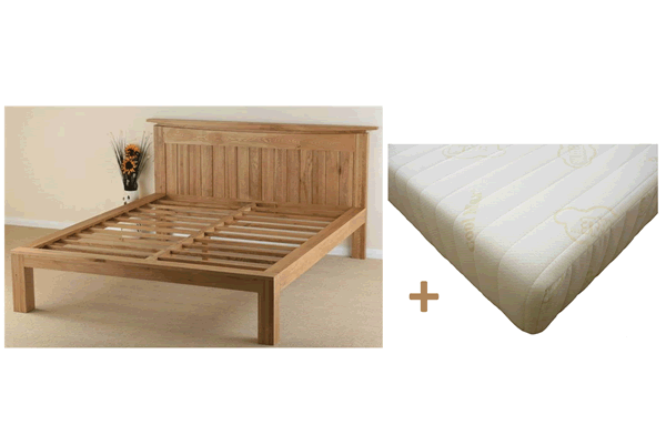 Oak Furniture Land Tokyo Solid Oak King-Size Bed and Mattress Set