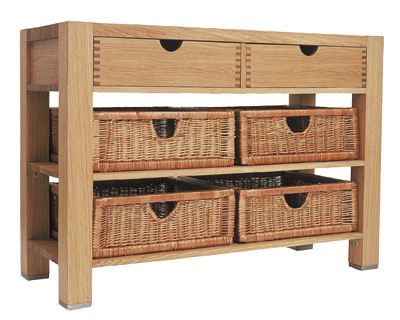 oak LARGE TABLE WOVEN DRAWERS