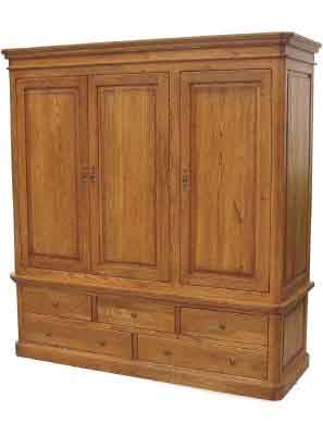 oak WARDROBE RUSTIC LARGE 3 DOOR / 5 DRAWER