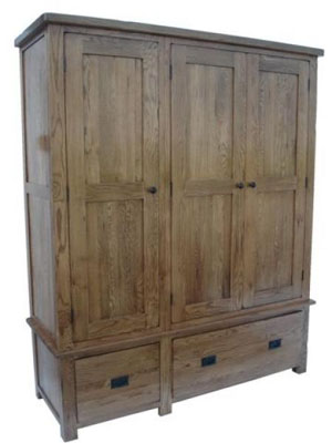 oak WARDROBE TRIPLE WITH DRAWERS RUSTIC