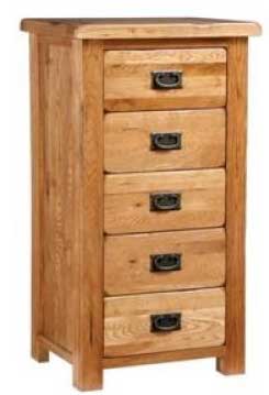 oak WELLINGTON 5 DRAWER CHEST OF DRAWERS RUSTIC