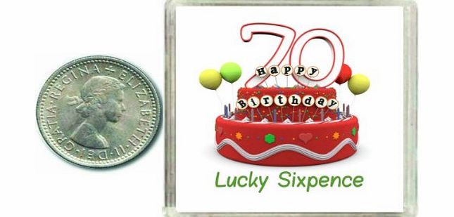 Oaktree Gifts 70th Birthday Lucky Silver Sixpence Gift in presentation keepsake box. Great good luck present idea for man or woman