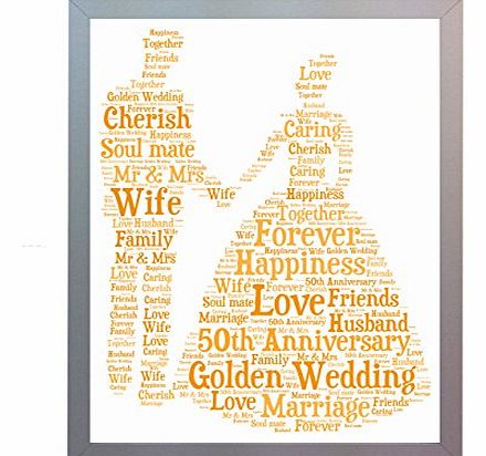 Oaktree Gifts Framed 50th Golden Wedding Anniversary Word Art A4 Print. Photo Picture Keepsake Gift for Mum, Dad, Gran, Grandad, Friend 