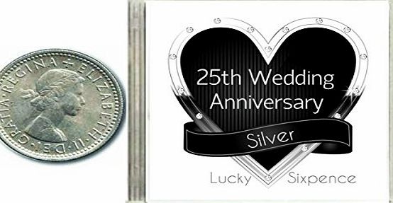 Lucky Silver Sixpence Coin Silver 25th Wedding Anniversary Gift. Includes presentation keepsake box, great present idea