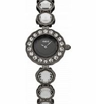 Oasis Ladies All Black Stone Set Watch