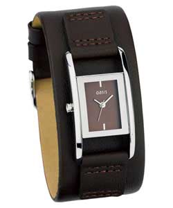 Ladies Brown Leather Cuff Strap Watch