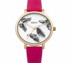 Ladies Pink Leather Strap Watch