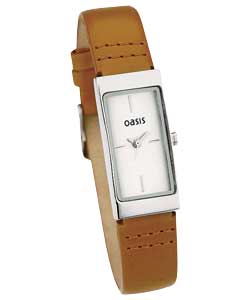 Oasis Ladies Rectangular Dial Leather Strap Watch