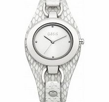 Oasis Ladies Silver and White Snake Strap Watch