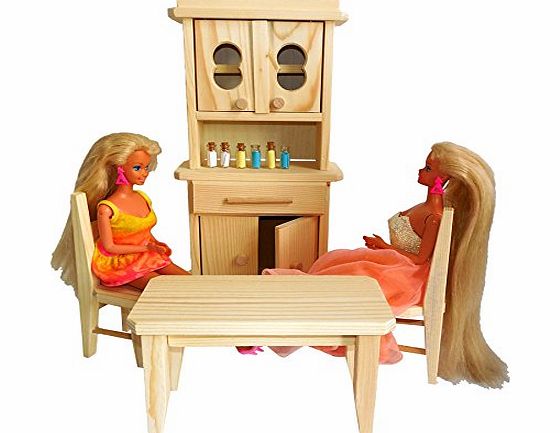 Childrens Natural Pine Wooden Toy Kitchen For Dolls and Barbie Dolls