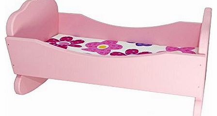 Obique Childrens Wooden Toy Pink Dolls Rocking Bed with Mattress
