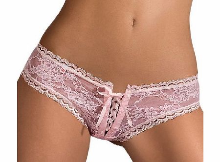 Obsessive Luxury Super Soft Sheer Lace Brief With Lace Up Detailing (S/M - (UK 6 to 10), Baby Pink)