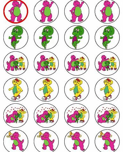 OCCASIONS CAKE ART BARNEY AND FRIENDS 24 EDIBLE WAFER - RICE PAPER CAKE TOPPERS EACH DESIGN IS 40mm IN DIAMETER