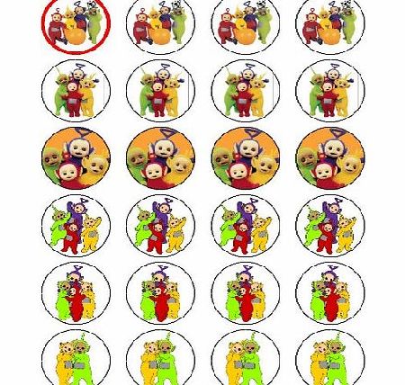 OCCASIONS CAKE ART TELETUBBIES 24 EDIBLE WAFER - RICE PAPER CAKE TOPPERS EACH DESIGN IS 40mm IN DIAMETER