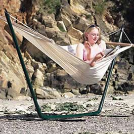 The freestanding Ocean hammock has a toughened frame that is also available in miniature for childre