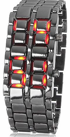 Red Light Black Metal Strap Lava Style Digital LED Watch