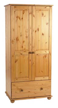 Oestergaard Dursley Solid Pine 2 Door 1 Drawer Wardrobe