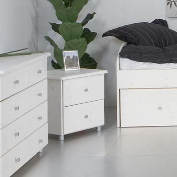 Mansa Solid Pine 2 Drawer Bedside Table in White