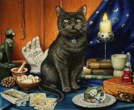 OFA Prints Luna, the Fortune Tellers Cat with Tarot Cards amp; Crystal Ball, Greeting Card by Geoff Tristram, Greetings Card Size Approx. 140 x 140mm