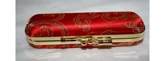 OFA Products ONE Red Pretty Satin Lipstick Holder Case with Silk Brocade, with Mirror - Holds one Ladies Lipstick per case