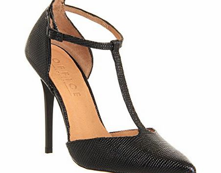 Office Selina T Bar Point Black Lizard Leather - 6 UK