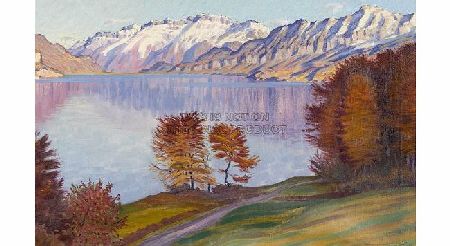 OLD MASTERS AND CLASSICS PAINTING LANDSCAPE MOUNTAINS WALDEMAR FINK HERBSTLICHE LANDSCHAFT BRIENZERSEE 30X40 CMS FINE ART PRINT ART POSTER BB8556
