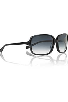 Black square plastic framed sunglasses with gray graduated lenses.