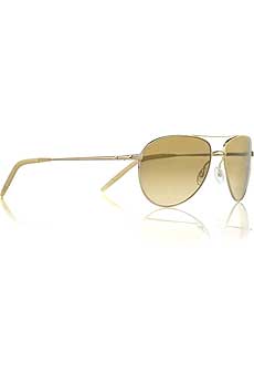 Gold framed aviator-style sunglasses with khaki colored photochromic lenses.
