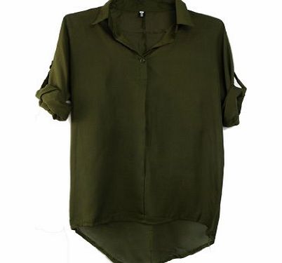 Fashion Womens Loose Chiffon Blouse Lapel Collar Shirt Long Batwing Sleeve Top Sz 10-16 3 COLORS (UK Size:12, White)