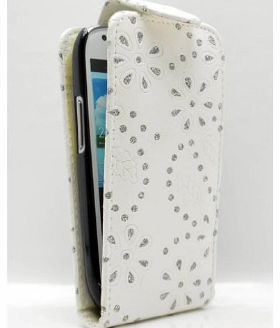 OLIVIASPHONES Samsung Galaxy S3 Mini i8190 - Pretty Flowers and Leaves with all over Glitter Detail White PU Leather Clip In Flip Credit Card Holder Cases