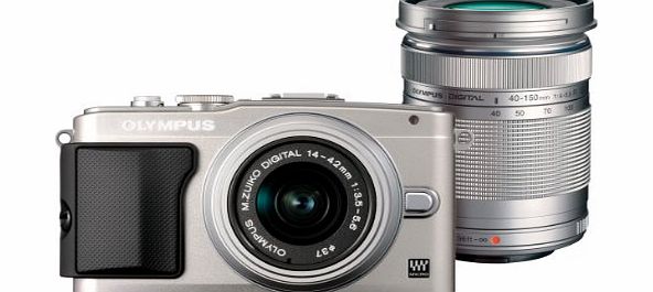 Olympus Pen E-PL5 Compact System Camera Double Zoom Kit - Silver (16.1 MP, M.ZUIKO Digital 14 -42mm II R and M.ZUIKO Digital 40 -150mm R Lenses) 3 inch LCD