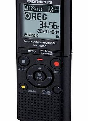 Olympus VN-713PC Voice Recorder - 4GB Flash Memory, WMA/MP3, Black