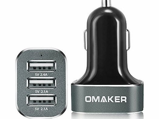Omaker Intelligent 6.6A / 33W Premium Aluminum 3 USB Car Charger With Smart Sharing IC for each USB Port (Tarnish)