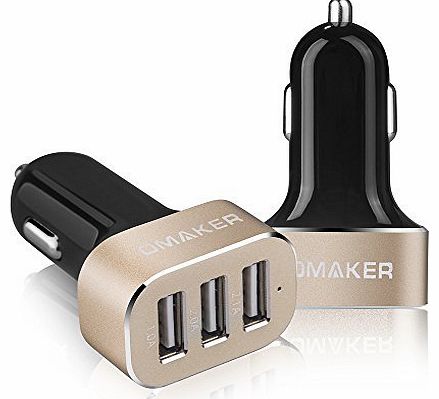 Omaker Premium 3 USB 26W 5.1A Aluminum Panel Compact Designed High-Speed USB Car Charger for iPhone 6 Plus 