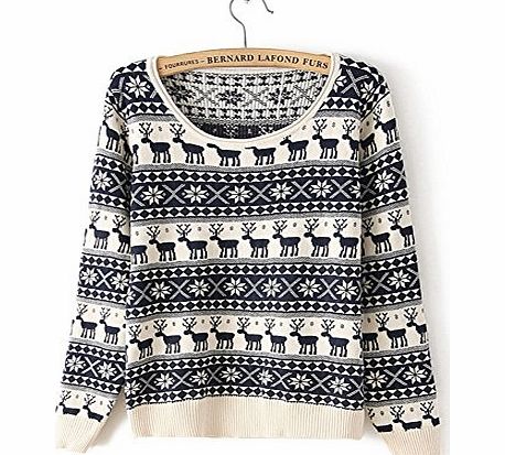 Omine Womens Christmas Deer Snowflakes Striped Aztec Sweater Top One Size Gray