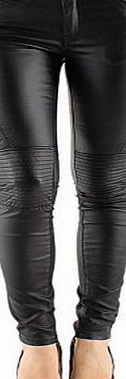 onado Womens Quality Black Leather Look Stretch Jeans Biker Goth Style UK 6 - 16 (Tag M fits waist 29-30 inches ( 73.5-76 cm))
