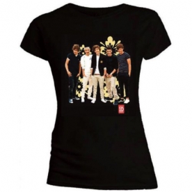 One Direction Flowers Skinny Black T-Shirt Medium