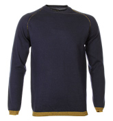 One True Saxon Kelloe Navy Crew Neck Sweater